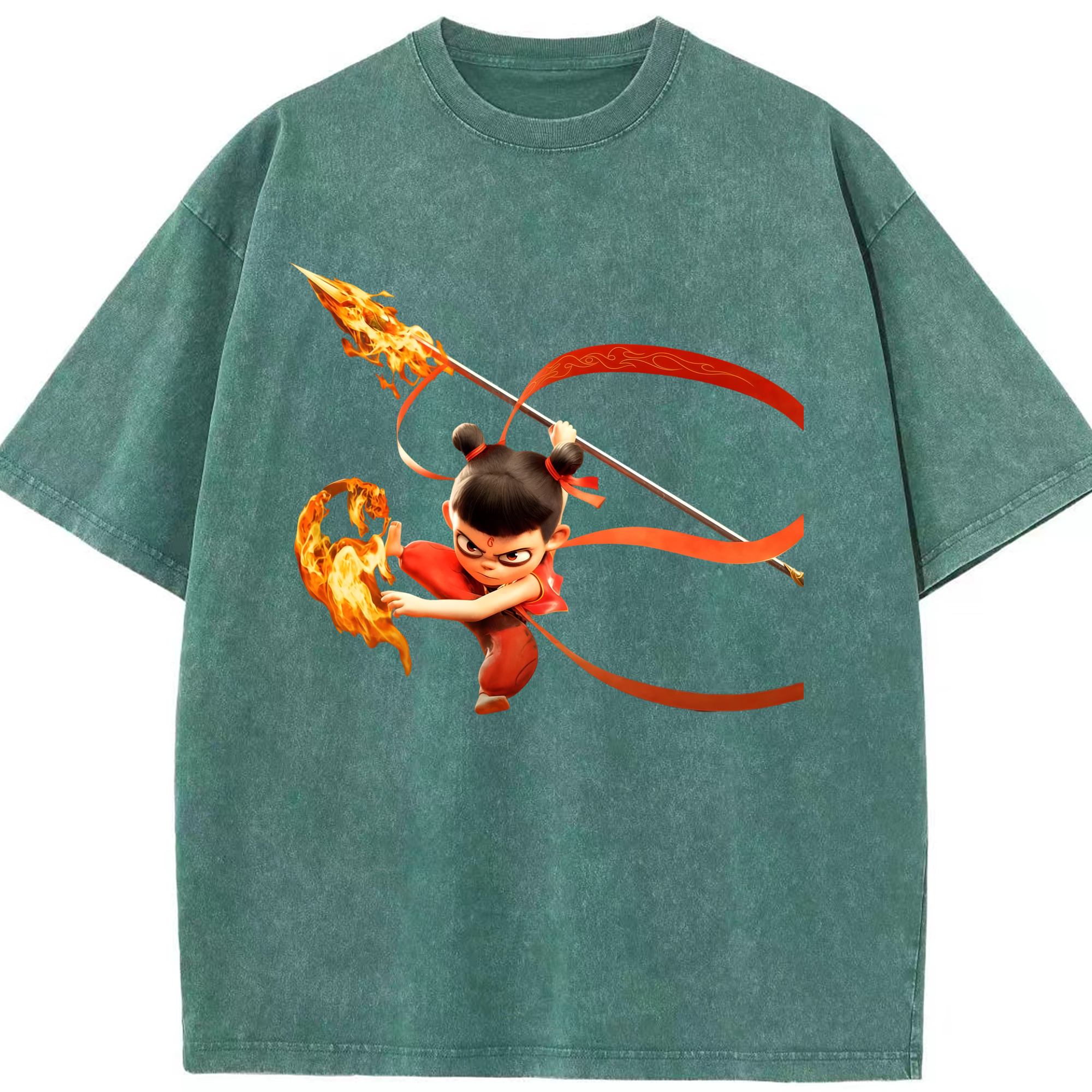 （画像用） Ne Zha 2 ナタ 魔童の大暴れ 綿100% ヴィンテージ風 半袖Tシャツ（フロントプリント）